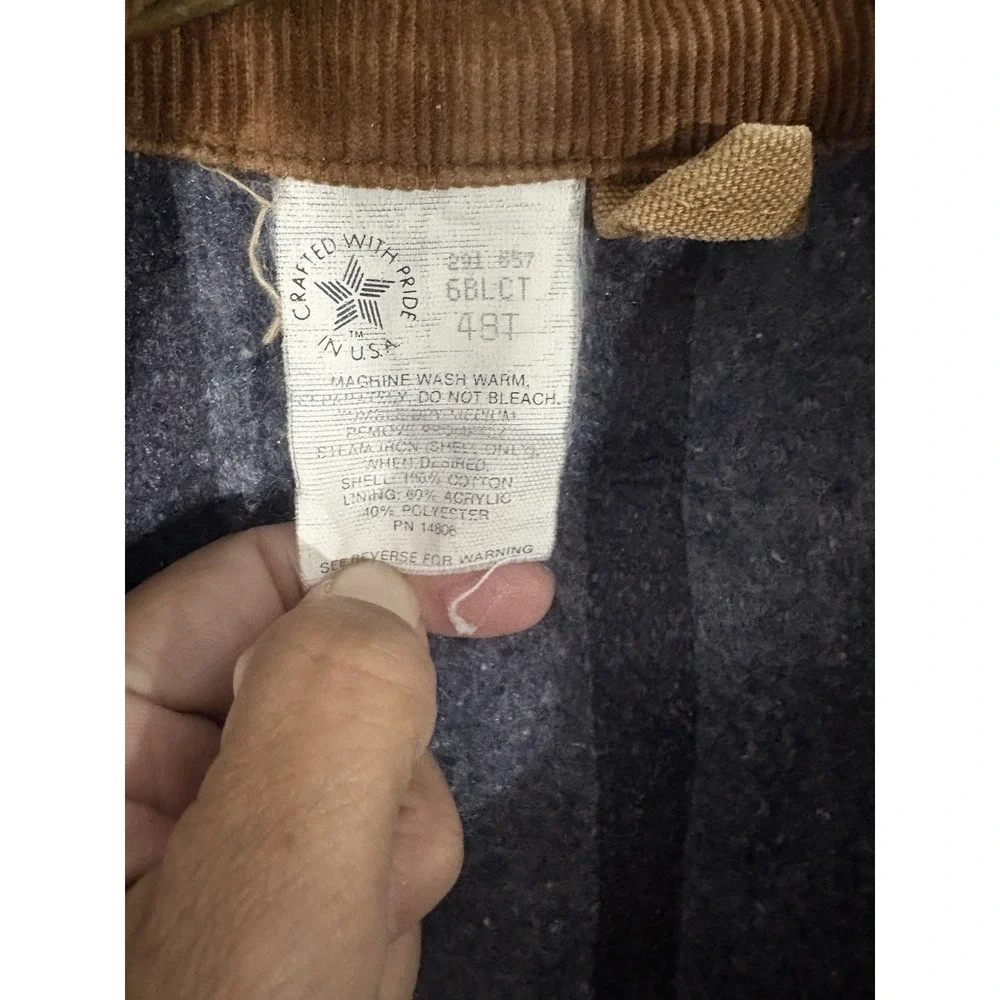 Vintage 80s Carhartt 6BLCT Brown Duck Button Front Blanket Lined Coat Sz 48 Tall